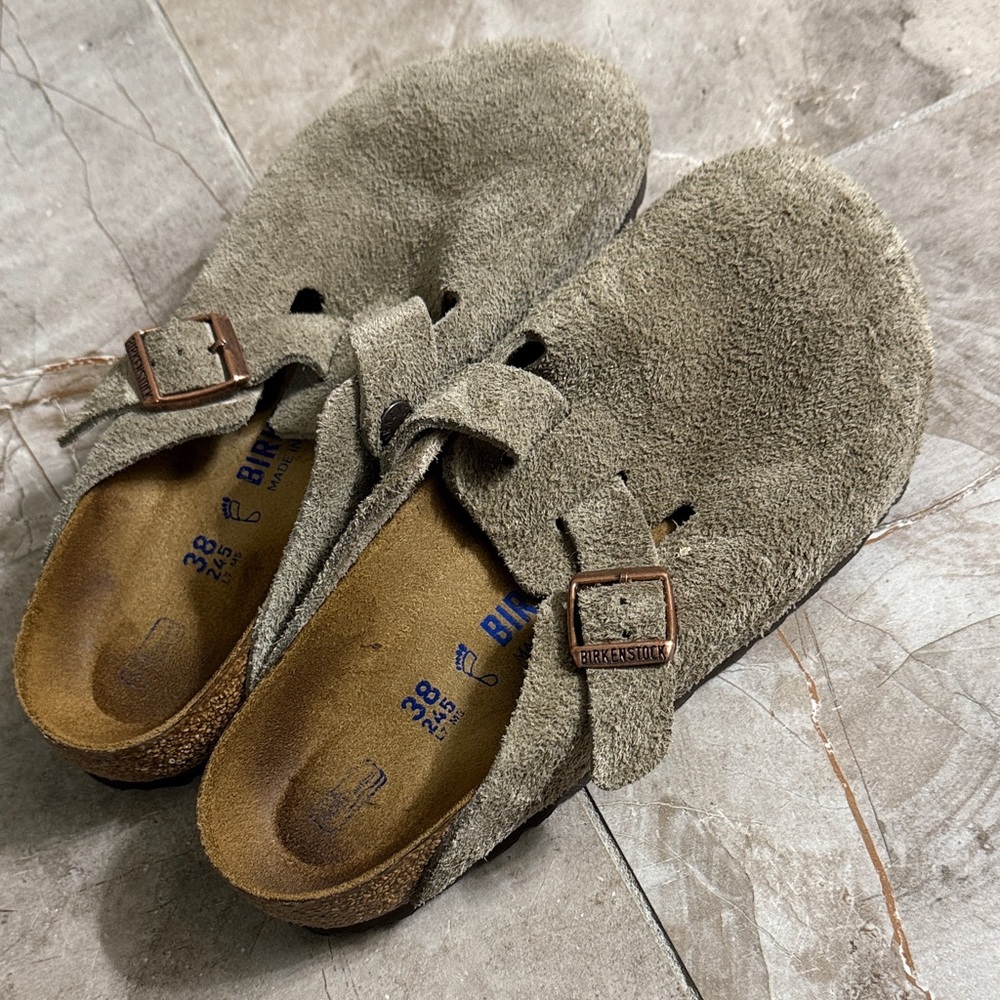 Birkenstock Olive Suede Clogs